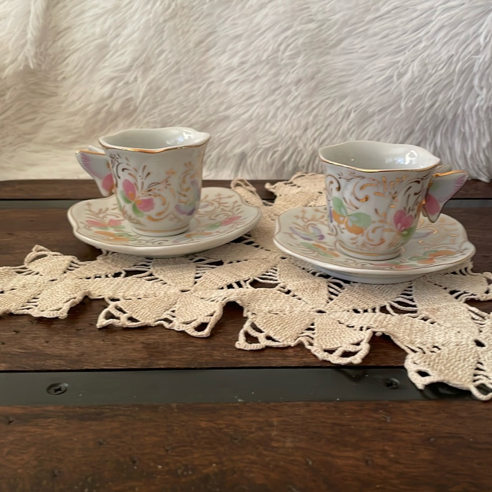 Formalities by Baum Bros Pastel Butterflies Gold Rim 2½ Oz Tea Cup & Saucer Set